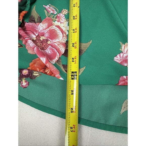INC International Concepts Green Floral VNeck Faux Wrap Blouse Top Long Sleeve L - Picture 5 of 15
